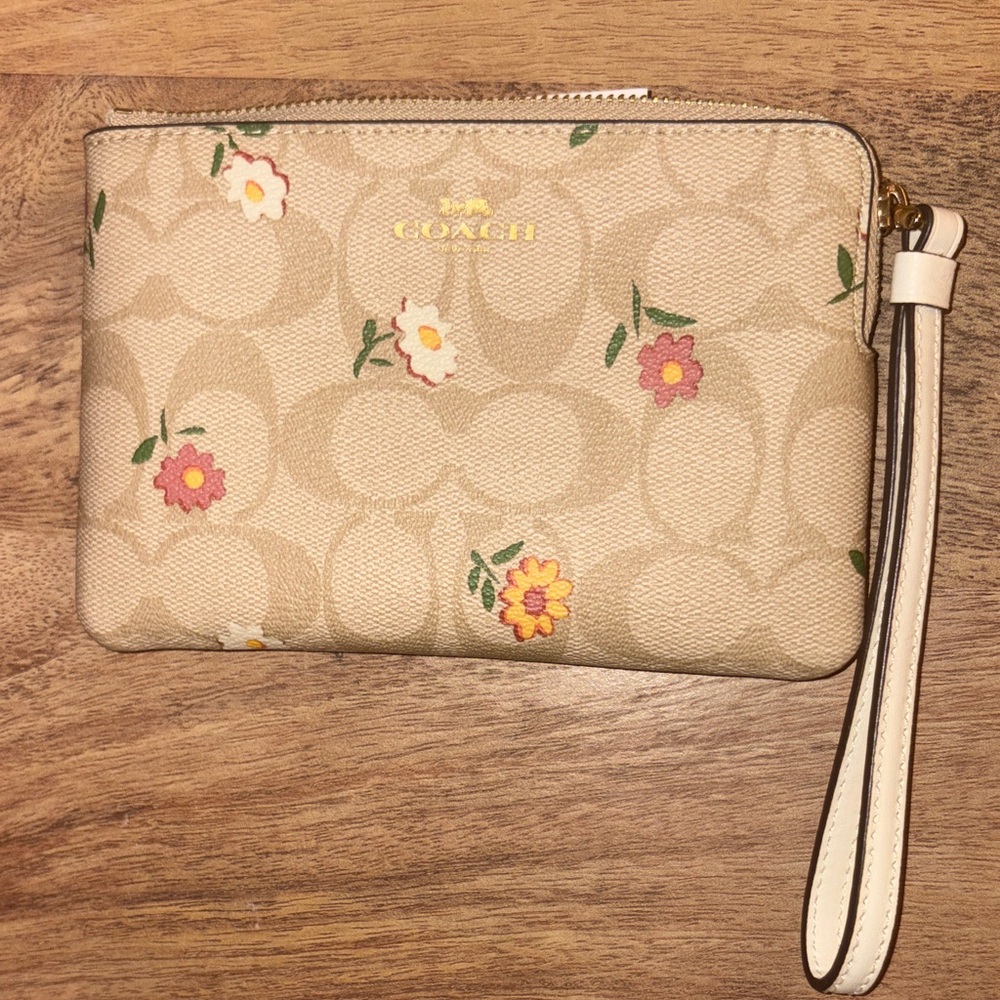 Coach Beige Wristlet with Floral Design